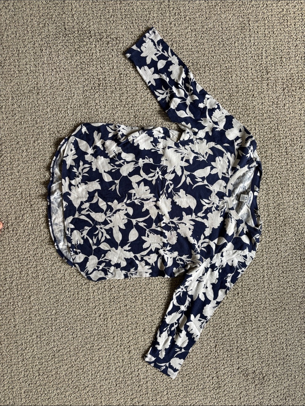 Tommy Bahama Navy and White Floral Long-Sleeve Top